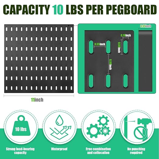 Unittype 17 Pcs Peg Board Combination Kit, 6 Plastic Wall Pegboard with 11 Accessories, 33" x 22" Desk Pegboard Organizer with Shelf Hook for Office, Kitchen, Gaming, Garage, Craft Room(Black) - Image 4