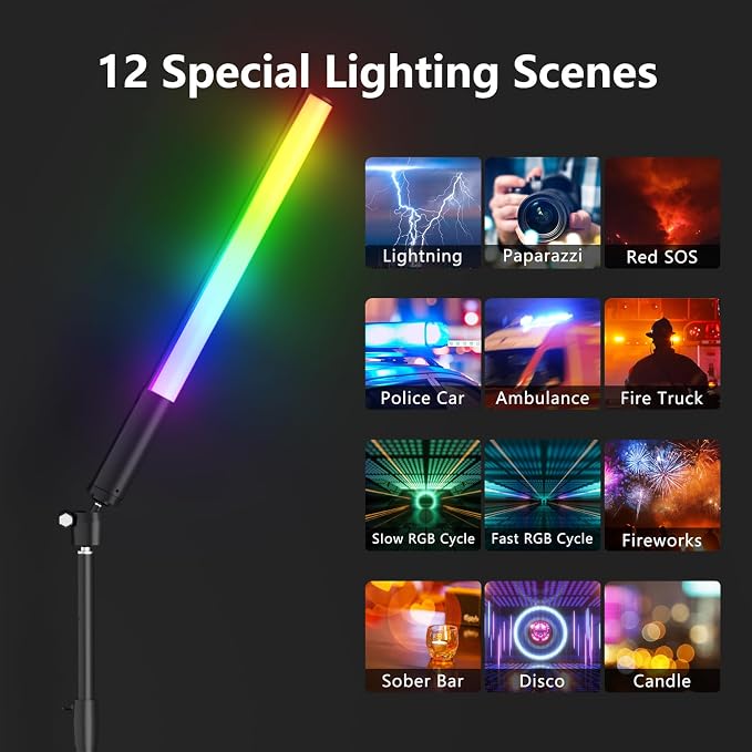 RGB LED Light Wand 360°RGB Handheld Video Light Stick for Studio Photography, Battery Powered Tube Lights, 12 Lighting Effects, 2500-6500K Dimmable Camera Light with LCD - Image 5
