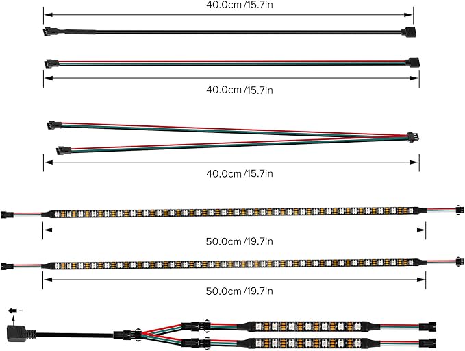 BTF-LIGHTING WS2812B IC PC Light Strip 4PCs 19in Individually Addressable for 5V 3Pin LED Headers for Asus Aura,Gigabyte RGB Fusion, MSI Mystic Light - Image 4