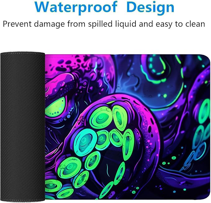 Octopus Desk Mat Gaming Mouse Pad Neon Cthulhu Monster Cool XL Mouse Pad Large Mousepad Extended Laptop Keyboard Mat Gaming Desk Pad Mouse Mat Office Computer Keyboard Laptop Home 31.5"x11.8" - Image 4