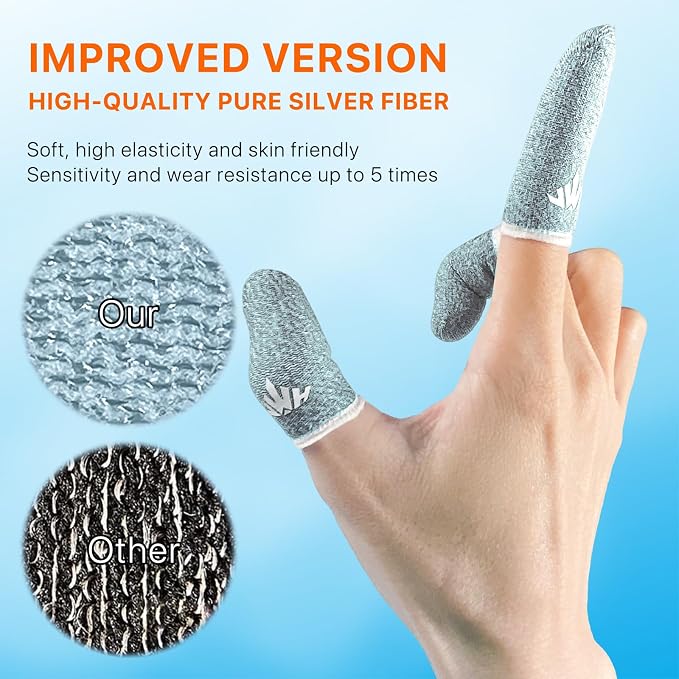 10 Pack Silver Fiber Dedales Gamer Profesionales Anti Slip Sweat Proof Gaming Finger Thumb Sleeves Cots Breathable Mobile Phone Gamer Gloves Guantes para Durable Covers for Pubg - Image 5