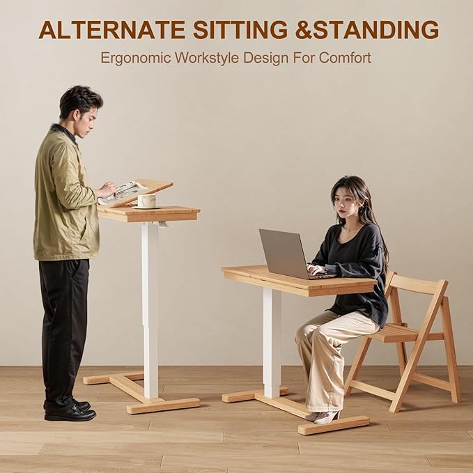 Muwuele Solid Wood Overbed Bedside Table with Wheels, Adjustable Medical Tilt Top Hospital Bed Table Over The Bed, Rolling Laptop Desk, Mobile Standing Desk for Hospital and Home Use (Natural) - Image 6