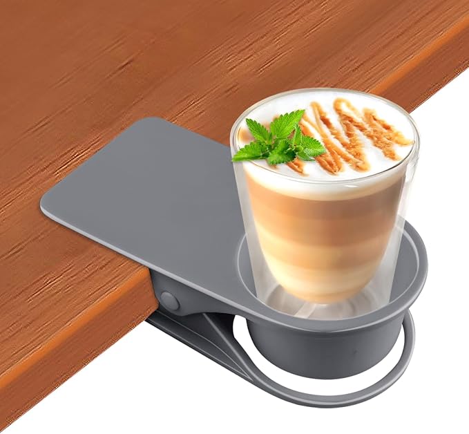 1PCS Clip on Cup Holder for Chair, Kalolary Desk Drink Holder Clamp, Gray by Kalolary