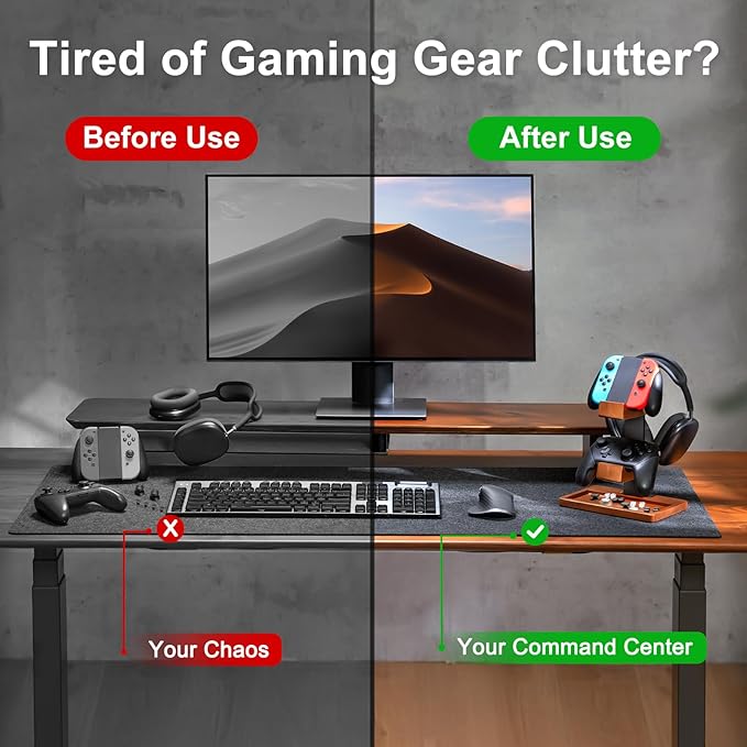 Solid Wood Controller Holder and Headphone Stand, Controller Stand for Desk | Dual Gaming Controller Organizer Rack, Fits Xbox, PS4, PS5, Gamepad, Headset Holder for Son, Husband, Boyfriend - Image 2