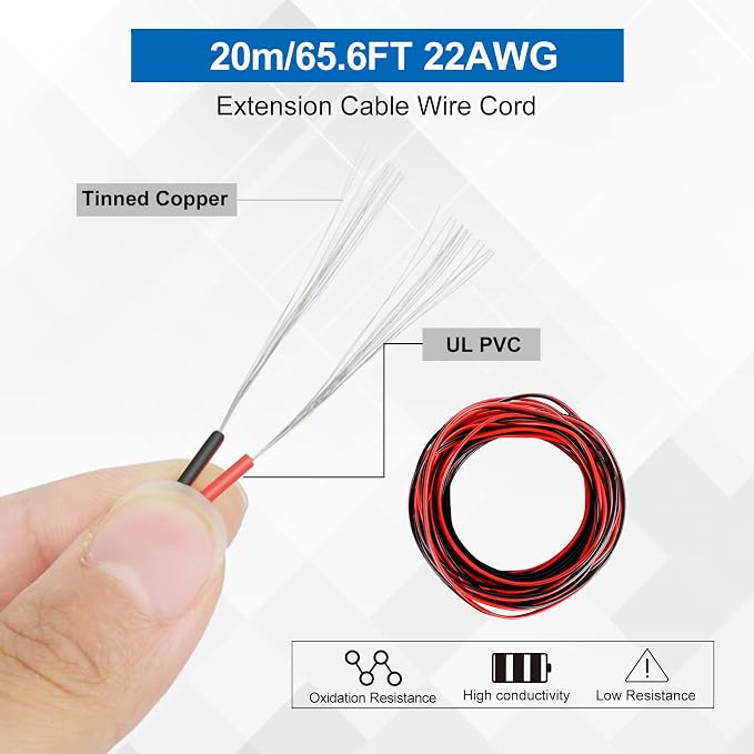 65.6ft 22 Gauge AWG LED Extension Cable Wire Cord and 12 Pcs 3 Way Wire Connectors T Tap Low Voltage 2 Pin Small Wire Connectors No Wire Stripping - Image 3