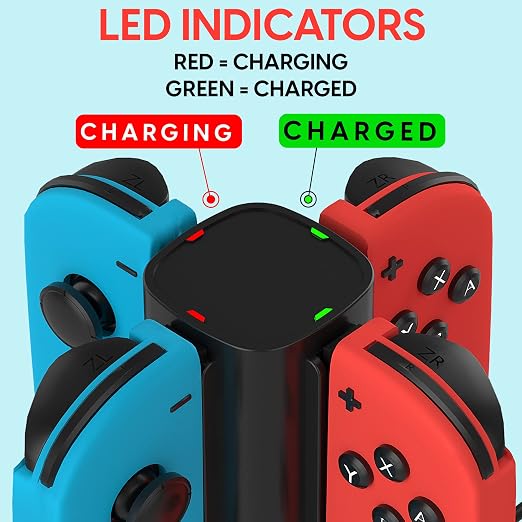 TalkWorks Joy-Con Charger Dock For Nintendo Switch Gaming Controllers - 4-Remote Docking Charging Station,USB Compatible w/ Switch OLED (Black) - Image 4