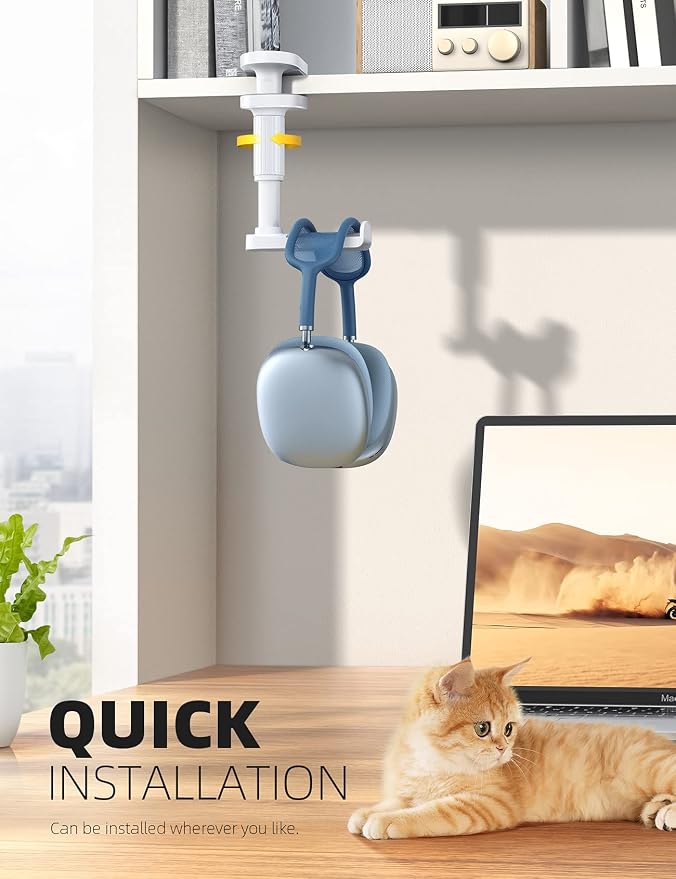 Lamicall Headphone Stand, Headset Holder - [2025 Upgarded] 360° Rotating Headphone Hanger, Earphone Holder Hook Mount Clamp Under Desk for Airpods Max, Sennheiser, More, White - Image 4