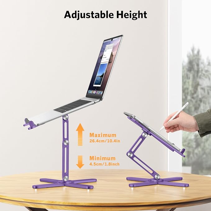 OMOTON LA10 360° Rotating Laptop Stand Riser Foldable for Desk, Purple | Aluminium Aolly, Tool-free Adjustable Height Angles, Collaborative Work, Easy Storage, Fits 11"-17" MacBook Pro/Air, Dell, HP - Image 7