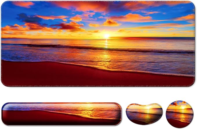 4 in 1 Mouse Pad and Keyboard Wrist Rest,Large Desk Mat,Coaster Set-Beach 2 by Wiabsi