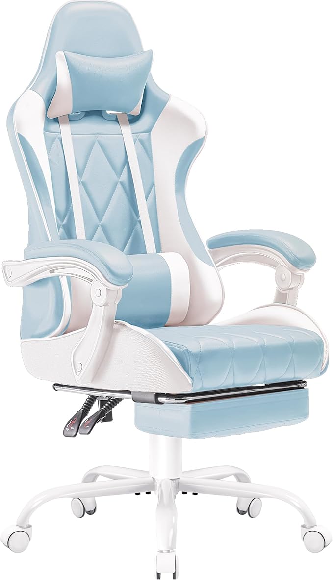 Homall Gaming Chair, Computer Chair with Footrest and Massage Lumbar Support, Ergonomic High Back Video Game Chair with Swivel Seat and Headrest (Light Blue) by Homall