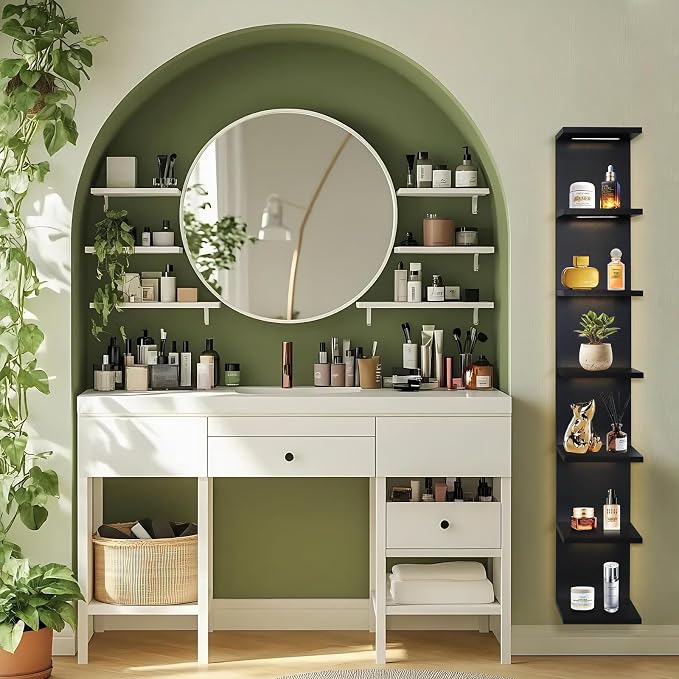 VIWODS 7-Tier Wall Shelf with Light, Black - Image 4