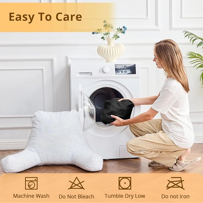 Sasttie Reading Pillow for Bed, Back Pillow for Sitting Up, Black - Image 8