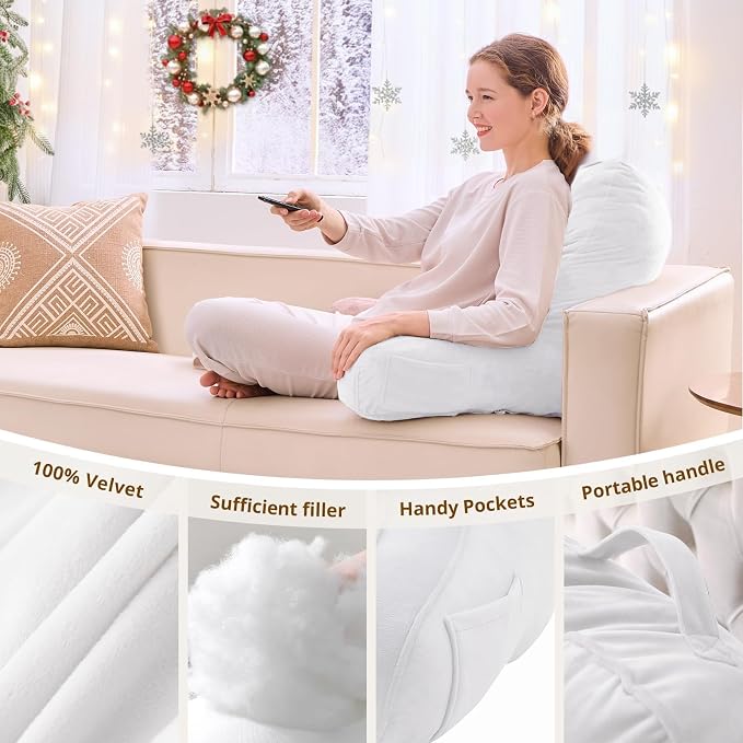 Sasttie Reading Pillow for Bed, Back Pillow for Sitting Up, White - Image 5