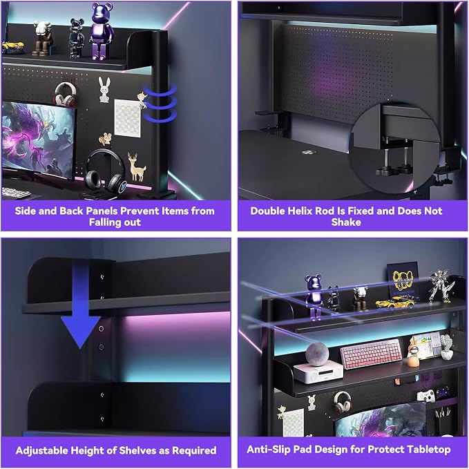 Clamp On Desks Organizer Shelf With Privacy Panel 23.6/31.5/39.3in Desk Extender Pegboard Workstation Desk- Pegboard With 20 Accessories For Gaming & Home Table(Black,80cm/31.5in) - Image 6