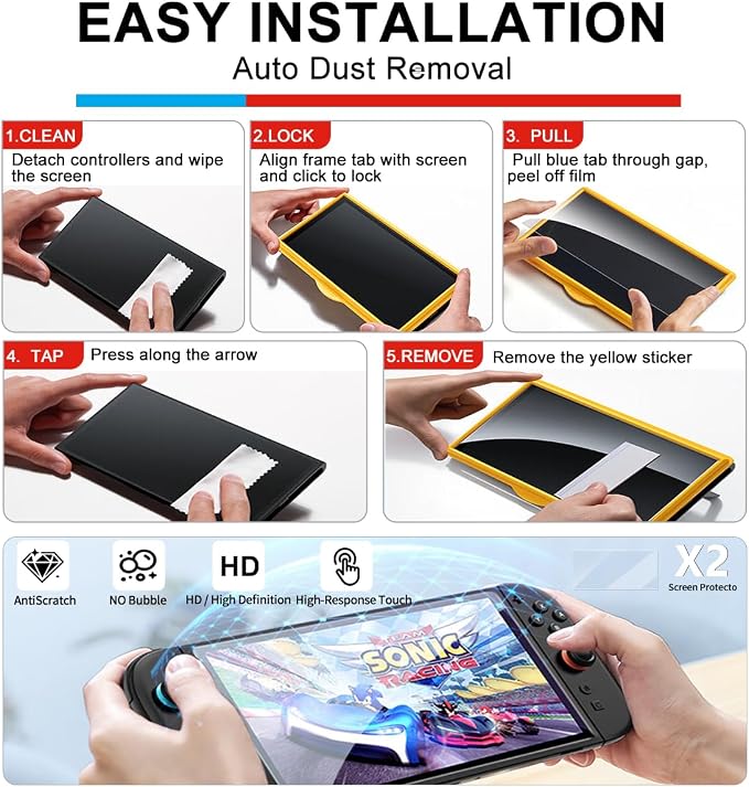Accessories Bundle for Nintendo Switch 2, OUNFNOE 18-IN-1 Kits for Switch 2 Accessories, Carrying Case, Controller Charging Dock, Joy-Con Thumb Grips, Tempered Screen Protector, Steering Wheels for Mario Kart, Protective Console Cover - Image 6