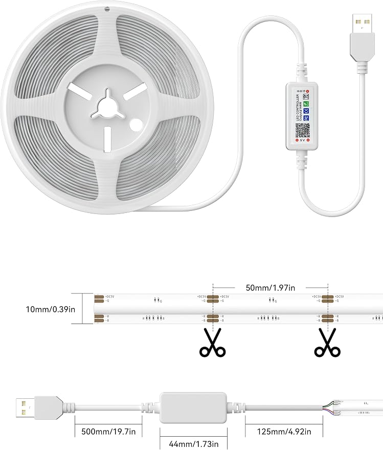 MIWISE 5V USB RGB COB LED Strip Light,9.84ft/3m Tape Lights,RF & App Control,Music Sync,Ultra Bright Color Changing Lighting,UL-Listed,Cuttable & Flexible for Bedroom,Kitchen,Desk,Party,Home Decor - Image 9