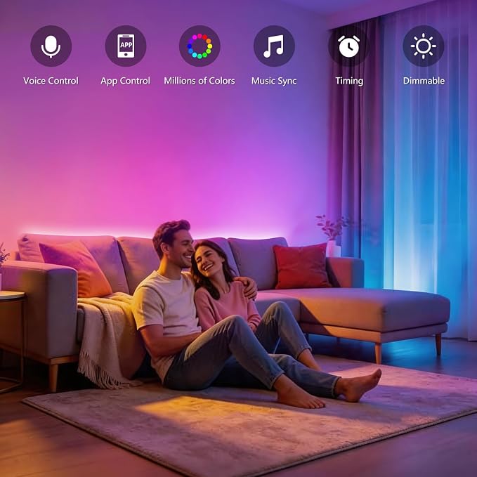 FONEWE Smart WiFi LED Lights 100 ft Remote Control Through APP Led Strip Lights Supports Alexa and Google Assistant Timing Function RGB Color Changing LED Lights for Bedroom and Party - Image 2