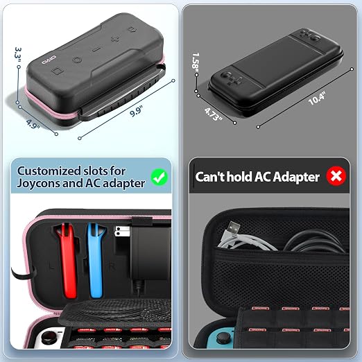 Switch OLED Carrying Case Compatible with Nintendo Switch & OLED, Portable Switch Travel Carry Case Fit for Joy-Con and Adapter, Hard Shell Protective Switch Pouch Bag with 20 Games, Pink - Image 6