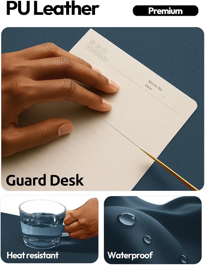 YSAGi Leather Desk Pad Protector, Office Desk Mat, Large Mouse Pad, Non-Slip PU Leather Desk Blotter, Laptop Desk Pad, Waterproof Desk Writing Pad for Office and Home (Dark Blue,55" x 24") - Image 4