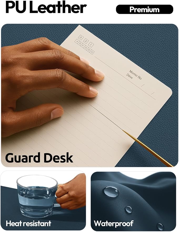 YSAGi Leather Desk Pad Protector, Office Desk Mat, Large Mouse Pad, Non-Slip PU Leather Desk Blotter, Laptop Desk Pad, Waterproof Desk Writing Pad for Office and Home (Dark Blue, 47" x 17") - Image 3