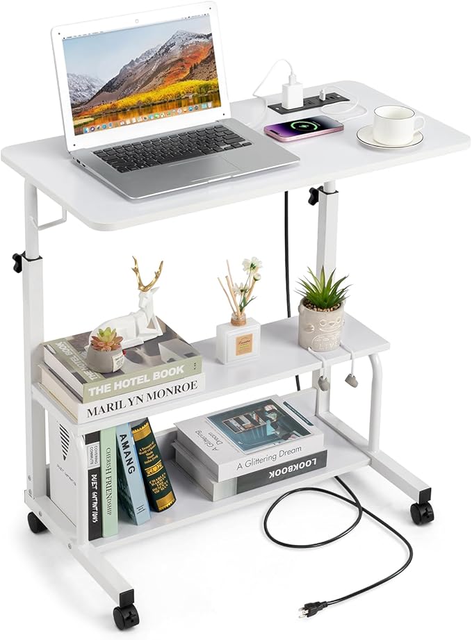Karl home 31.5" Portable Rolling C-Shaped Computer Desk on Wheels, White by Karlhome