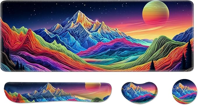 Desk Pad and Keyboard Wrist Rest, Large Mouse Pad + Keyboard Pad+Mouse Wrist Support, Non-Slip Desk Mat Protector for Office, Home 31.5×11.8 Inches Dazzling Galaxy by AFUZLE