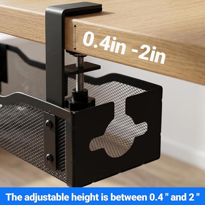 Cable Management Tray Under Desk - 25" No Drill Cord Management Under Desk with Clamp, Metal Desk Cable Organizer & Wire Management Tray for Standing Desk, Home Office Cord Organizer, Black - Image 6