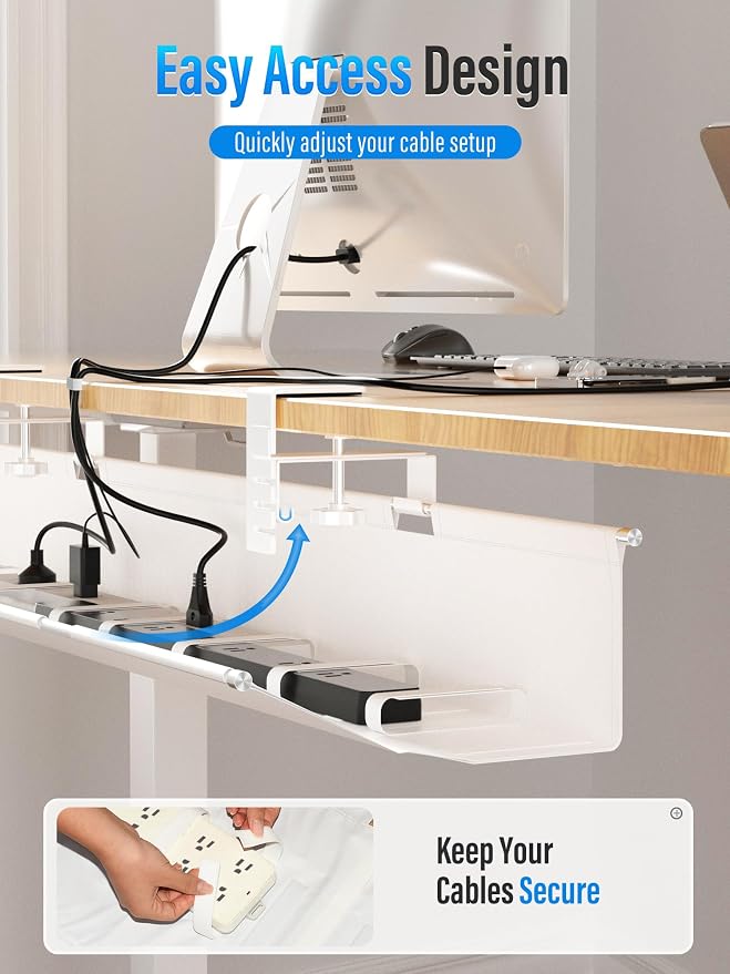 [Upgraded] Large Under Desk Cable Management Tray, Cinati Cable Management Under Desk No Drill, 28.4" Fabric Cord Hider for Wire Organizer, Cord Organizer for Office, Home - Supports Up to 30lbs White - Image 5