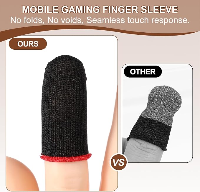 PATIKIL Controller Finger Thumb Sleeve, 40 Pack Mobile Gaming Finger Sleeve Silver Fiber Tip Gloves Anti-Sweat Breathable for Phone Game Touchscreen Devices, Red - Image 5