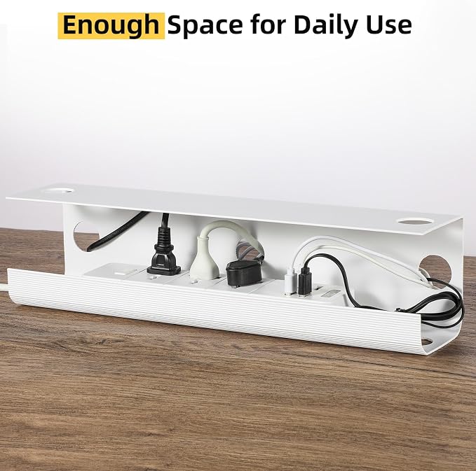 YECAYE Large Under Desk Cable Management,Easy Install Cable Management Under Desk with 4 Cord Holders & 6 Ties,Child & Pet-Safe Cord Hider,Wire Organizer,Wire Cover Tray,White - Image 4
