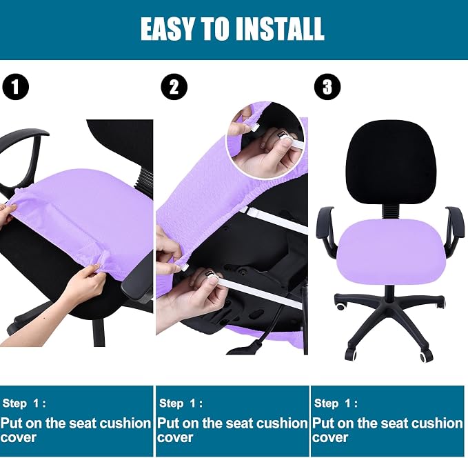 Smiry Office Computer Chair Seat Covers for Desk, Anti-dust Protector | Stretch Jacquard Removable Washable Desk Chair Seat Cushion Protectors, Lavender - Image 7