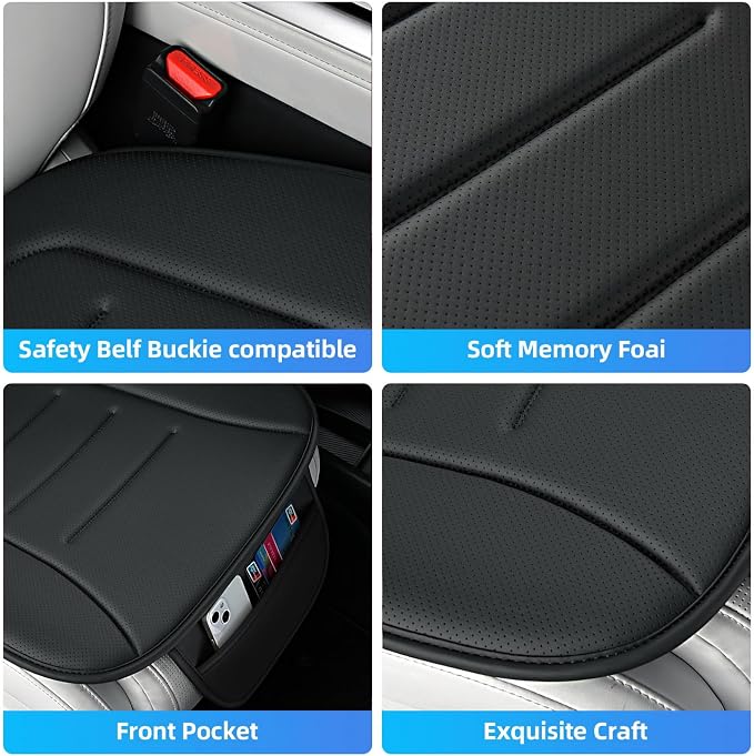 KAYI Car Seat Cushion, Comfort Memory Foam Car Cushions for Driving, Breathable Leather Surface with Anti Slip Rubber Bottom, Seat Cushion for Car and Office Chair (2 Pack, Black) - Image 5