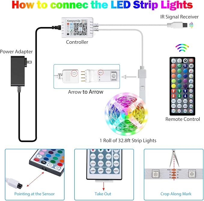 Tenmiro 32.8ft Led Strip Lights, RGB LED Smart Music Sync Color Changing LED Lights Strips with Remote Led Lights for Bedroom, Kitchen, Home, TV, Parties and Fstivals - Image 7