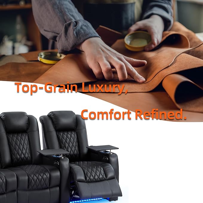 comfiroom Top-Grain Leather Home Theater Seating, Dual-Motor Power Recliner - Image 7