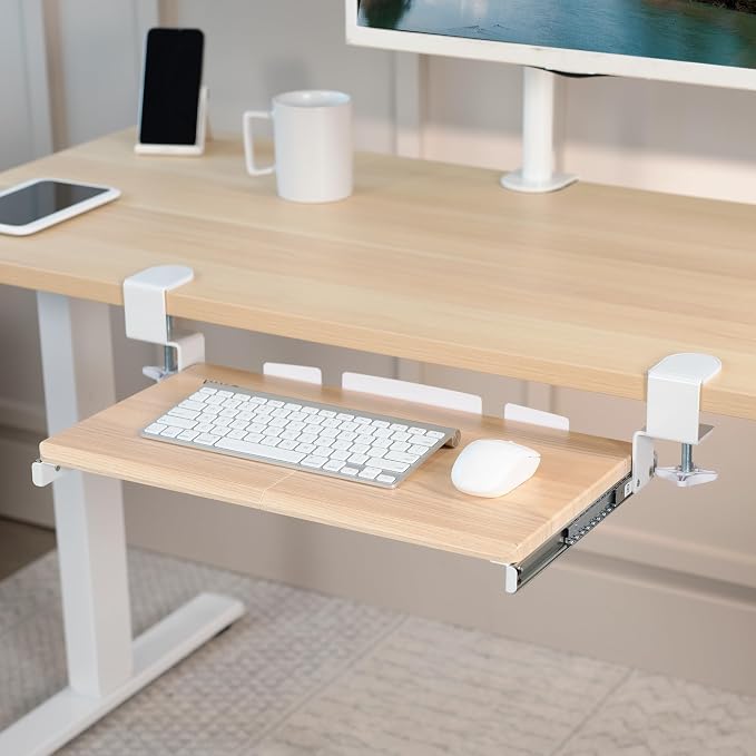 VIVO Small Clamp-on Computer Keyboard and Mouse Under Desk Slider Tray, 20 x 11 inch Pull Out Platform Drawer, Light Wood, MOUNT-KB05ES-A - Image 2