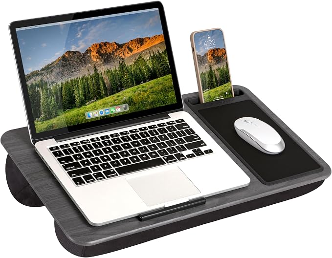LAPGEAR Home Office Lap Desk – Gray Woodgrain, Fits 15.6” Laptops by LapGear