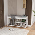Bamboo Shoe Storage Bench with Cushioned Seat 3-Tier Entryway Shoe Rack by HEALTHYYOU