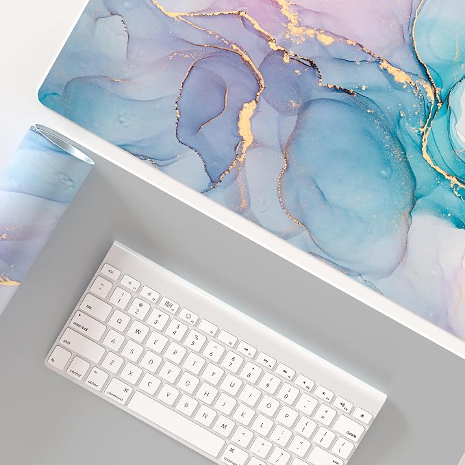 QiyI PU Leather Large Mouse Pad, 31.5" x 15.7", Blue Pink Fluid | Desk Décor Accessories, Extended Size, Waterproof & Easy to Clean, Smooth Surface, Non Slip Desk Organization - Image 7