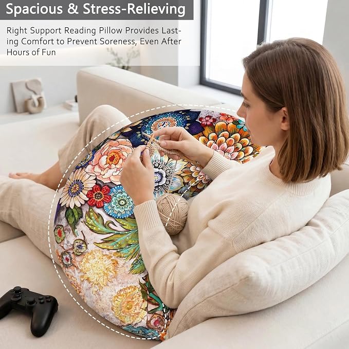 Crafting Pillow for Crocheting, Crochet Pillow for Lap Support, 12 Fun Print Styles, Ergonomic Arm Support, For Bed, Floor, Chair Comfort, Pain Relief and Fatigue for Gaming and Woking (Flower) - Image 3