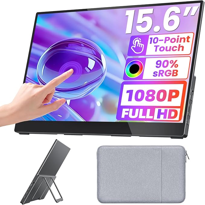 Upperizon Portable Monitor 15.6 inch FHD 90% sRGB 60Hz HDR HDMI USB-C Travel Monitor for Laptop MacBook PC Surface PS5 Xbox, External Display with Kickstand & Speakers, VESA Compatible by Upperizon