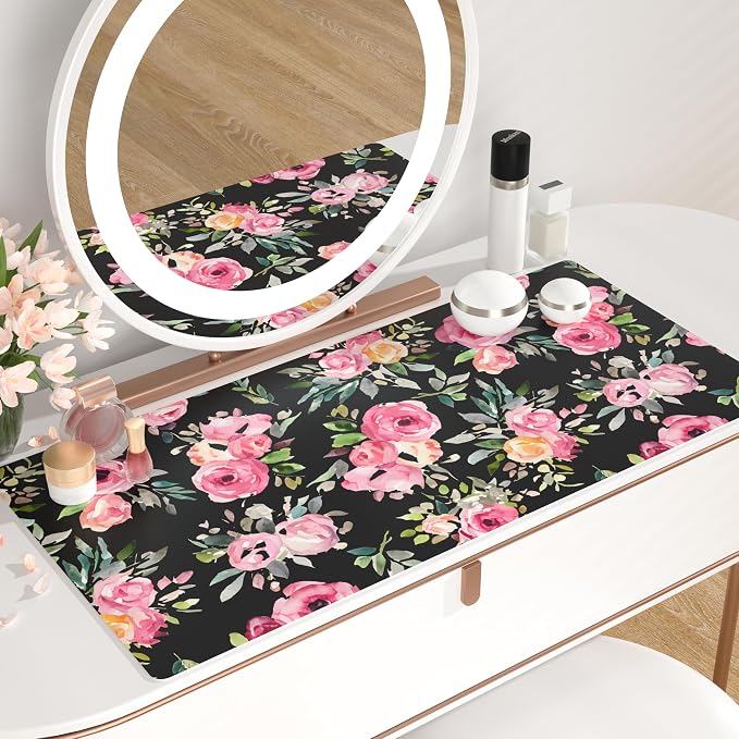 QiyI PU Leather Large Mouse Pad, Office Décor, 31.5" x 15.7", Pink Flowers | Desk Décor Accessories, Extended Size, Waterproof & Easy to Clean, Smooth Surface, Non Slip Desk Organization - Image 6