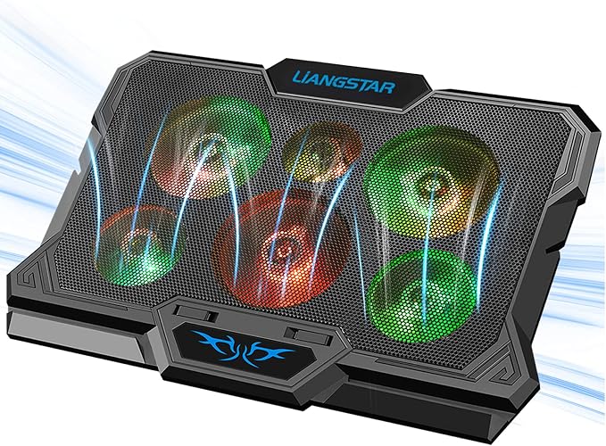 Laptop Cooling Pad, Laptop Cooler with 6 Quiet Fans RGB 7 Color Light for 15.6-17 Inch Laptop Cooling Fan Stand, Portable Slim USB Powered Gaming Laptop Cooling Pad, Switch Control Fan Speed(Black) by LIANGSTAR