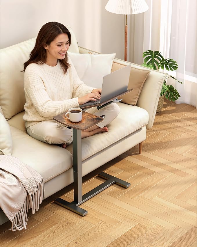 Sakugi Overbed Bedside Table with Wheels, Right-Side Tilt Top, Laptop Desk - Image 7
