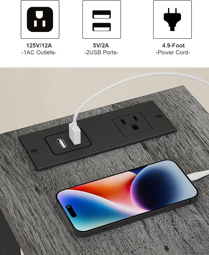 TUTOTAK Narrow Side Table Set of 2, Small End Table with Charging Station - Image 8