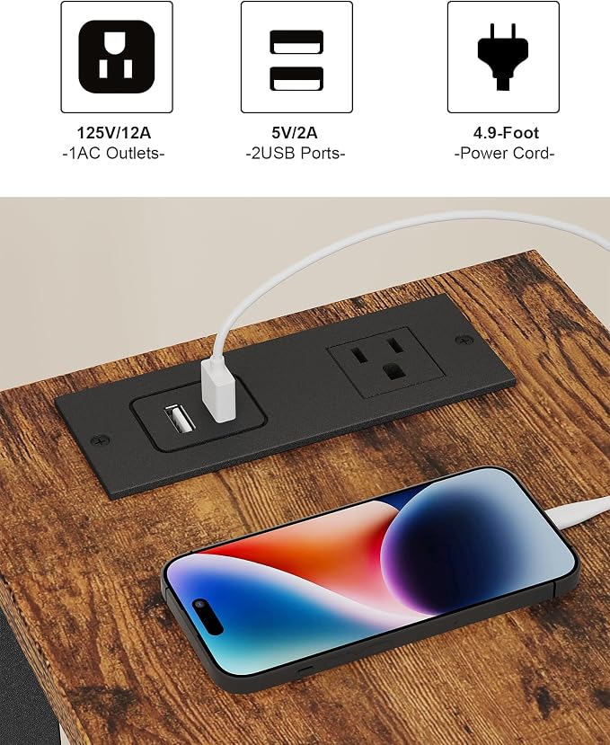 TUTOTAK Narrow Side Table Set of 2, Small End Table with Charging Station - Image 8