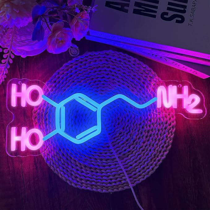 Dopamine Molecule Neon Sign Dimmable LED Light Up Wall Decor Science Chemistry Structure Art Aesthetic Happy Hormone Sign for Lab, Office, Classroom Graduation Christmas Gift(16.3 * 6.5in) by Manimo