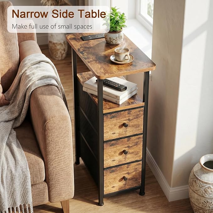 LOAKEKEL Narrow End Tables Living Room Set of 2 with Charging Station - Image 4