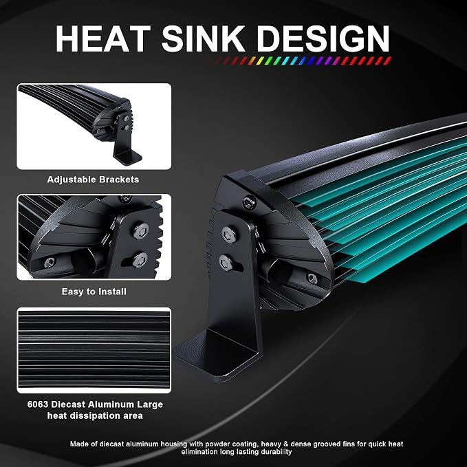 Lpteso RGBW Curved LED Light Bar 42Inch 240W w/2x4Inch 18W Flood RGB Pods - Image 4
