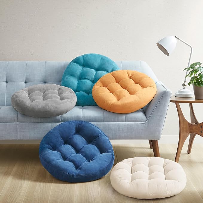 Meditation Cushions Set of 2, Large Floor Pillow for Adults, 22 Inch Round | Reading nook use, Zen relaxation, Tatami seating, Corduroy cover, 3.5 in thick, Shredded memory foam fill, Beige yoga pad - Image 6