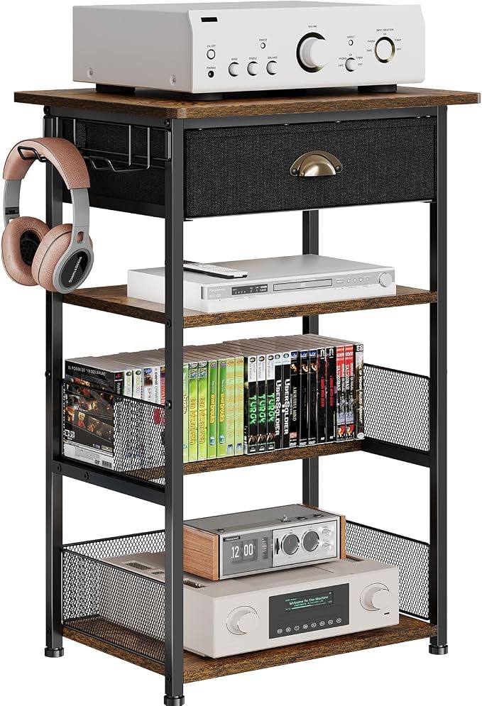 Hongtamoya 4-Tier AV Media Stand with Drawer, Gaming Console Shelf - Image 11